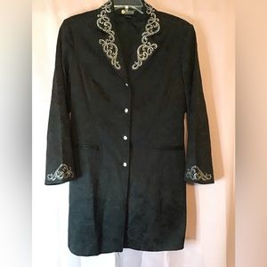 Christine Alexander black jacket embellished large, L, button up statement